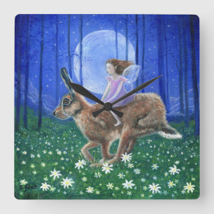 Spring Moon Hare Fairy Vierkante Klok