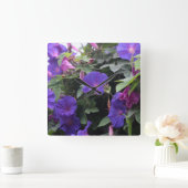 Spring Morning Glories in Blue Vierkante Klok (Huis)