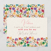 Spring Mosterd Geel Paarse Bloem BruidsmeisjeCard Menu (Voorkant / Achterkant)