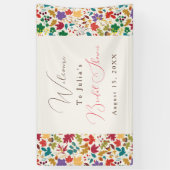 Spring Mosterd Geel Paarse Bloem Vrijgezellenfeest Spandoek (Verticaal)