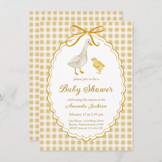 Spring Mother Goose en Gosling Baby shower Kaart (Voorkant / Achterkant)