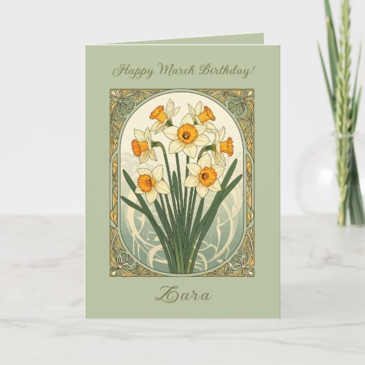 Spring Motif Daffodil March Birthflower Kaart (Voorkant)