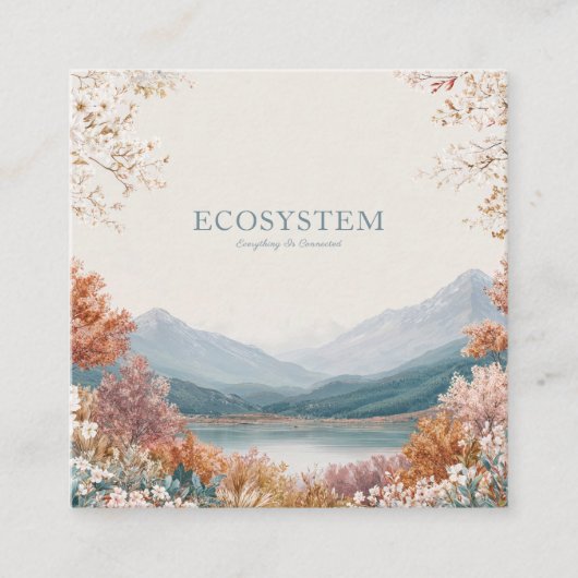 Spring Mountain Gold Frame Floral Landscape Vierkante Visitekaartje (Voorkant)