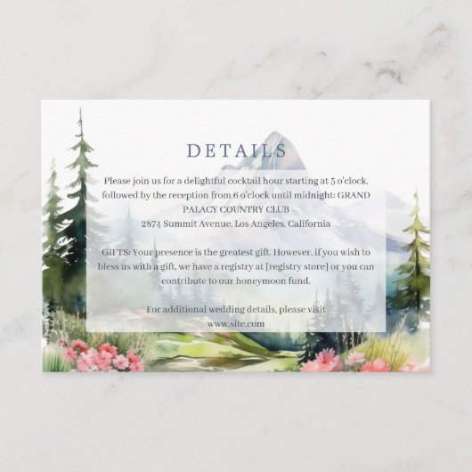 Spring Mountains Floral Wedding Details Behuizing Informatiekaartje (Voorkant)