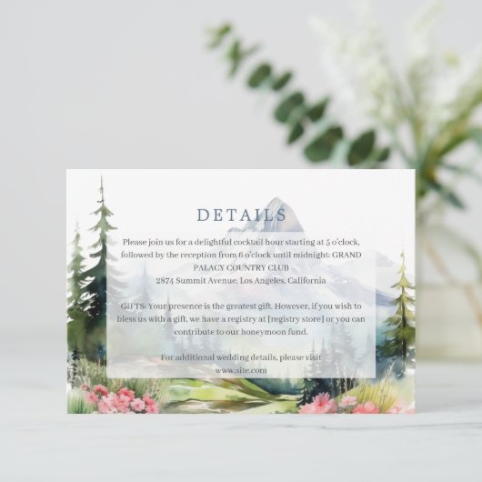 Spring Mountains Floral Wedding Details Behuizing Informatiekaartje (Staand voorkant)