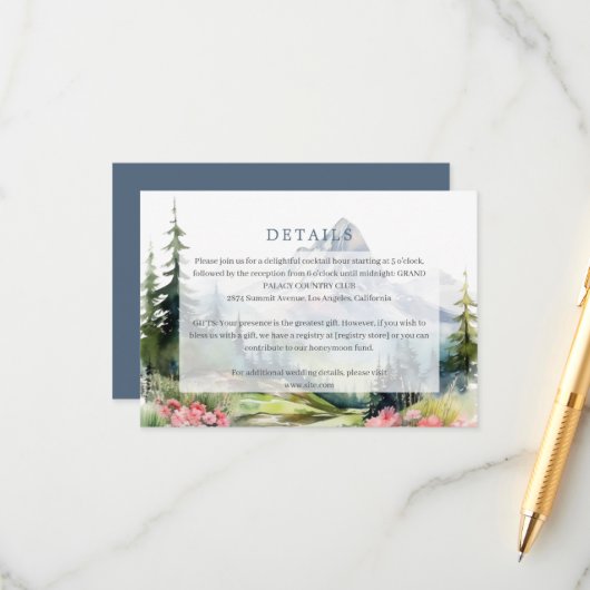 Spring Mountains Floral Wedding Details Behuizing Informatiekaartje (Voorkant / Achterkant in situ)
