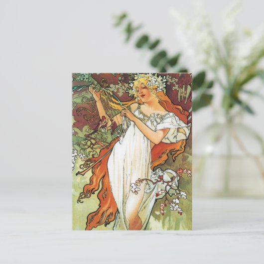 Spring, Mucha Briefkaart (Staand voorkant)