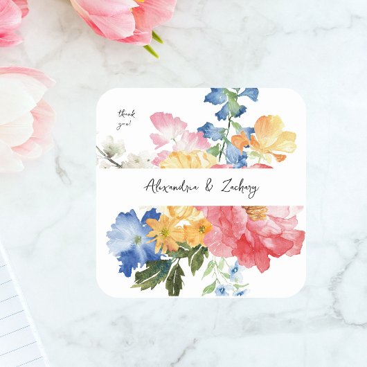 Spring Multi Color Florals Dank u Vierkante Sticker