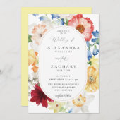 Spring Multi Kleur Bloemen Huwelijk 3a Kaart (Voorkant / Achterkant)