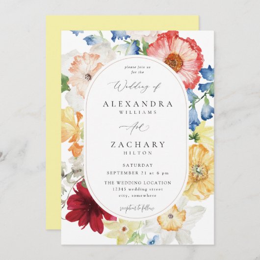 Spring Multi Kleur Bloemen Huwelijk 3a Kaart (Voorkant / Achterkant)