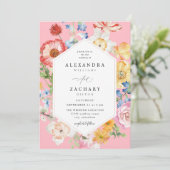 Spring Multi Kleur Bloemen Trouwen 2 roze Kaart (Staand voorkant)