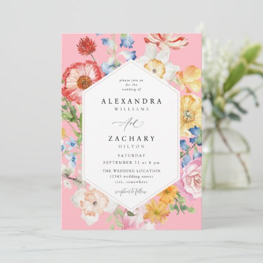 Spring Multi Kleur Bloemen Trouwen 2 roze Kaart (Staand voorkant)