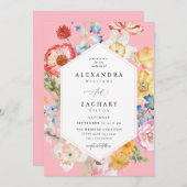 Spring Multi Kleur Bloemen Trouwen 2 roze Kaart (Voorkant / Achterkant)