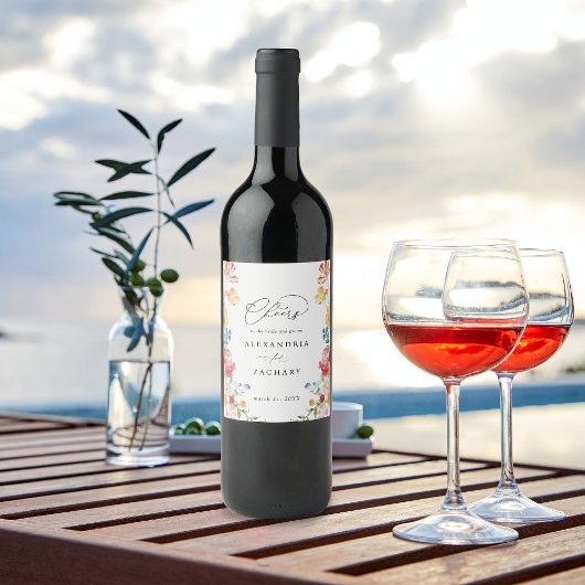 Spring Multi Kleur Florals Wijnlabel Wijn Etiket