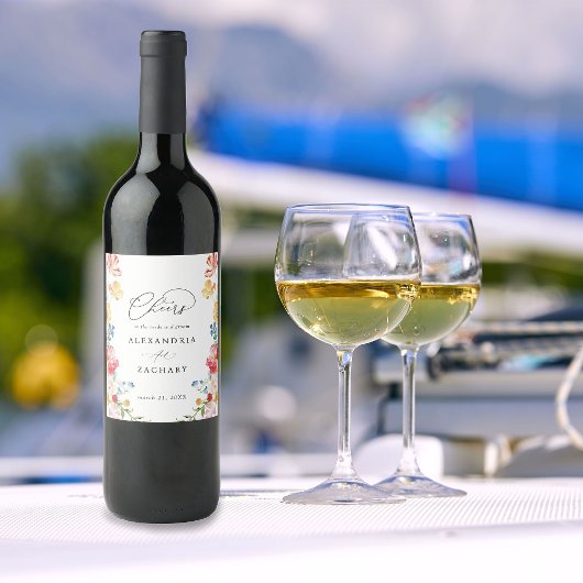 Spring Multi Kleur Florals Wijnlabel Wijn Etiket