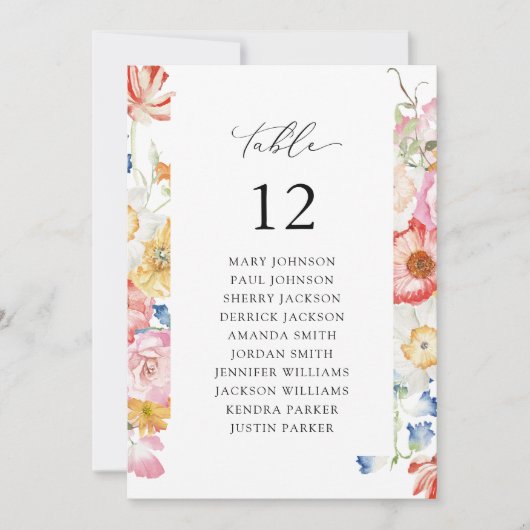 Spring MultiColorFloral Tafelnummer Zitkaart (Voorkant)