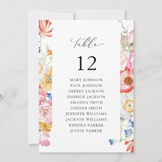 Spring MultiColorFloral Tafelnummer Zitkaart (Achterkant)