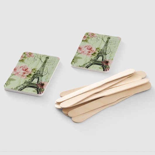 Spring Munt Roze Bloem Frans Parijs Eiffeltoren Handwaaier (Niet-gemonteerd)