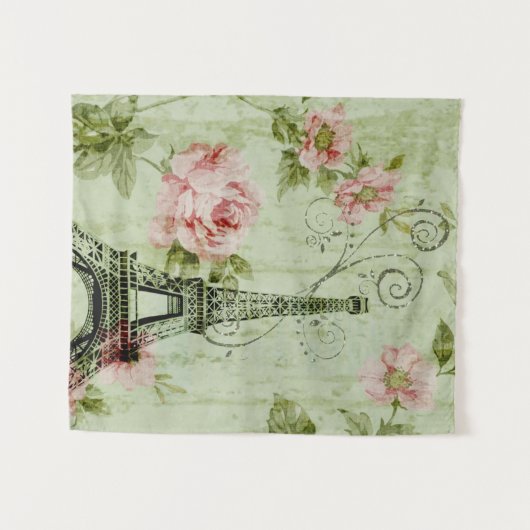 Spring Munt Roze Bloem Frans Parijs Eiffeltoren Wandkleed (Voorkant (horizontaal))