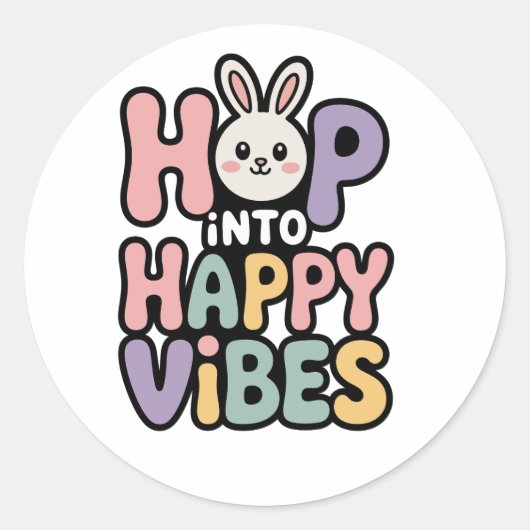 Spring naar gelukkige vibes Pasen Konijn Sticker C (Voorkant)