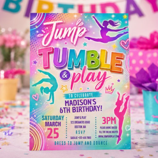Spring naar Trampoline Pastel Verjaardagsfeest Uit Kaart