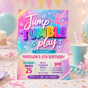 Spring naar Trampoline Pastel Verjaardagsfeest Uit Kaart