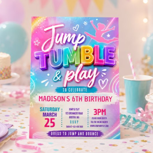 Spring naar Trampoline Pastel Verjaardagsfeest Uit Kaart