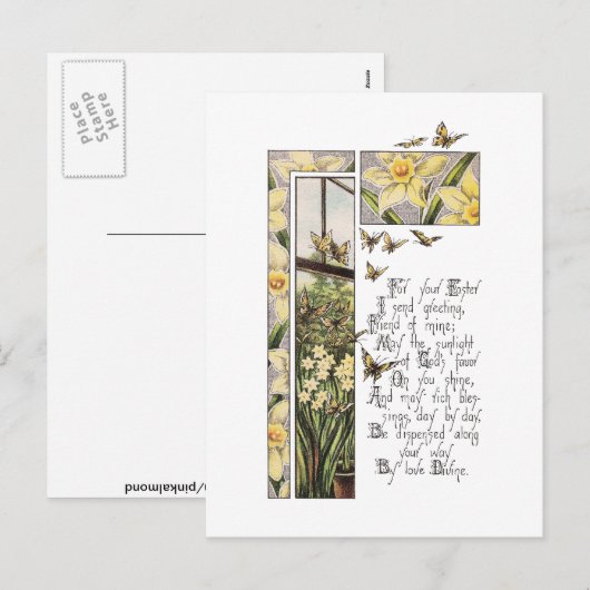 Spring narcissen & vlinders Pasen Feestdagenkaart (Voorkant / Achterkant)