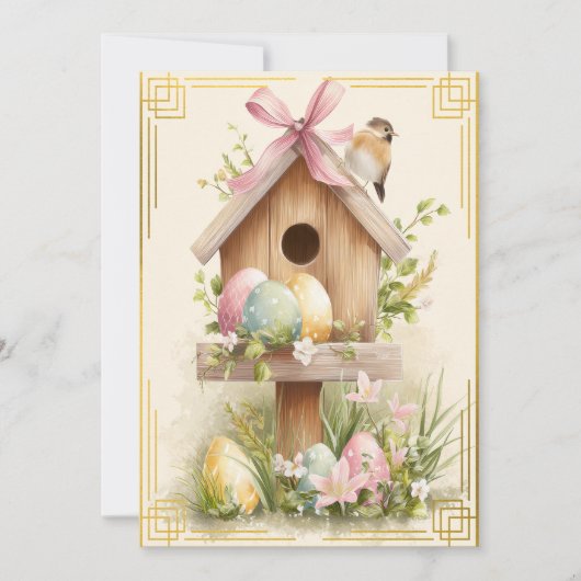 Spring Nest – Easter Birdhouse Delight Kaart (Voorkant)