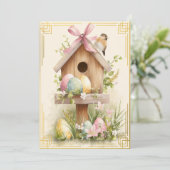 Spring Nest – Easter Birdhouse Delight Kaart (Staand voorkant)