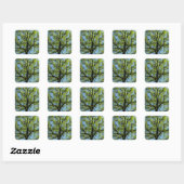 Spring Oak Tree Vibrant Natuur Vierkante Sticker (Vel)