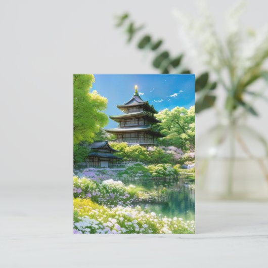 Spring Oasis, Wooden Pagoda Briefkaart (Staand voorkant)