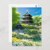 Spring Oasis, Wooden Pagoda Briefkaart (Voorkant / Achterkant)