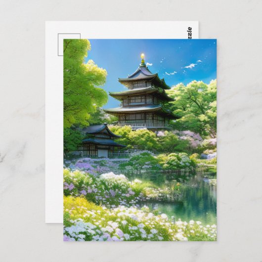 Spring Oasis, Wooden Pagoda Briefkaart (Voorkant / Achterkant)
