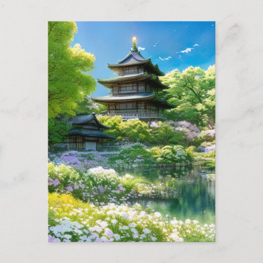 Spring Oasis, Wooden Pagoda Briefkaart (Voorkant)