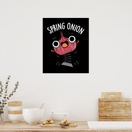 Spring Onion Funny Veggie Pun Dark BG Poster (Keuken)