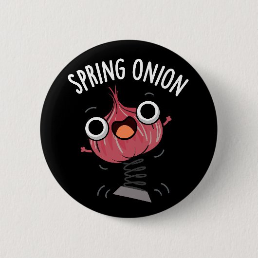 Spring Onion Funny Veggie Pun Dark BG Ronde Button 5,7 Cm (Voorkant)