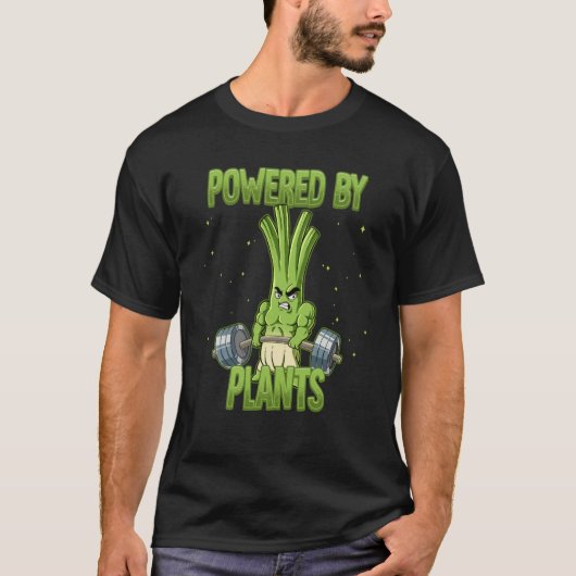 Spring Onion Gym Weight Training Powered By Plants T-shirt (Voorkant)
