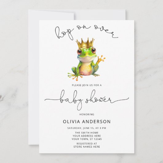 Spring op over Schattige Frog Prince Baby shower Kaart (Voorkant)