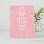 Spring op Roze Lint Konijn Pasen Brunch Kaart (Staand voorkant)