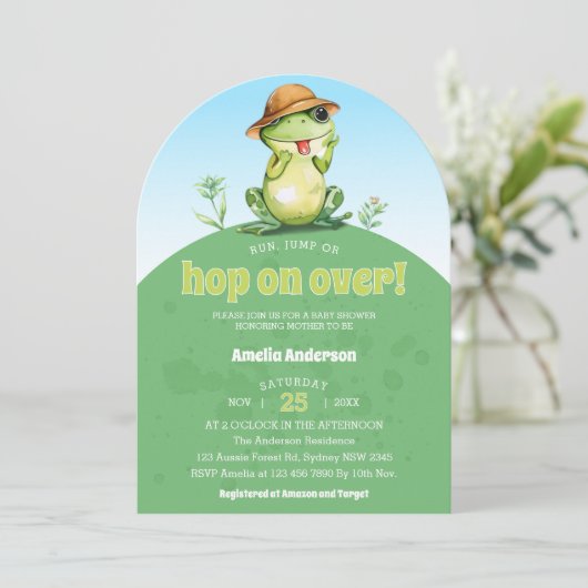 Spring op Waterverf Schattigee kikker Baby shower Kaart (Staand voorkant)