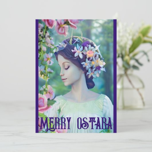 Spring Ostara Easter Equinox Pagan Forest Goddess Feestdagenkaart (Staand voorkant)