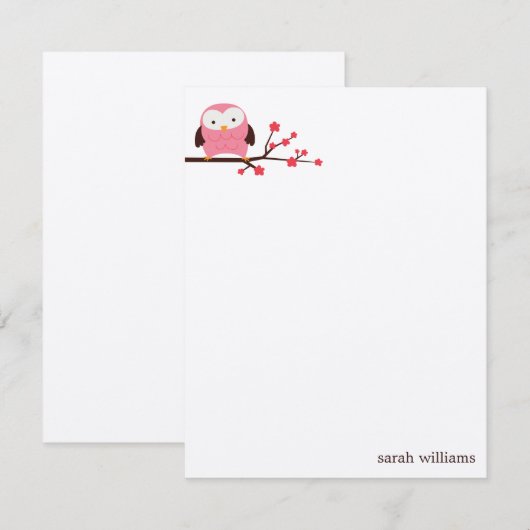 Spring Owl Custom Note Cards Kaart (Voorkant / Achterkant)