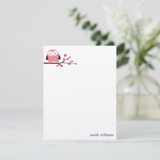 Spring Owl Custom Note Cards Kaart (Staand voorkant)