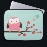 Spring Owl Laptop Sleeve<br><div class="desc">Cute illustratie van een uil op een kersenboom.</div>