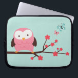 Spring Owl Laptop Sleeve<br><div class="desc">Cute illustratie van een uil op een kersenboom.</div>