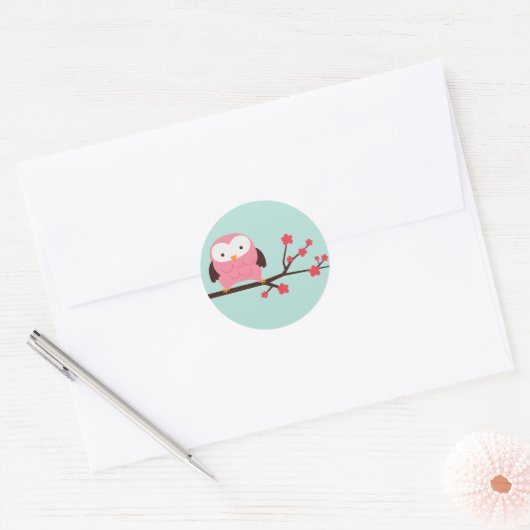 Spring Owl Ronde Sticker (Envelop)