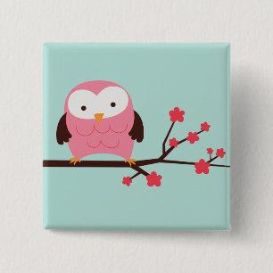 Spring Owl Vierkante Button 5,1 Cm