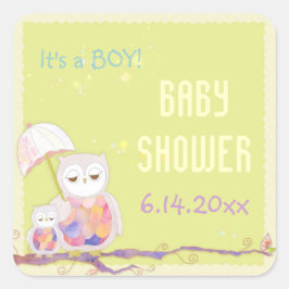 Spring Owls Baby Boy Shower Vierkante Sticker