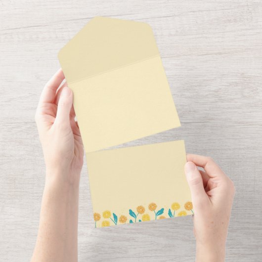 Spring Paardebloem Bloemen en Bladeren Design All In One Uitnodiging (Afscheurbaar)